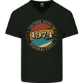 49th Birthday  Vintage Made In 1974 Mens V-Neck Cotton T-Shirt Black