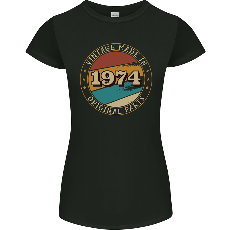 49th Birthday  Vintage Made In 1974 Womens Petite Cut T-Shirt Black