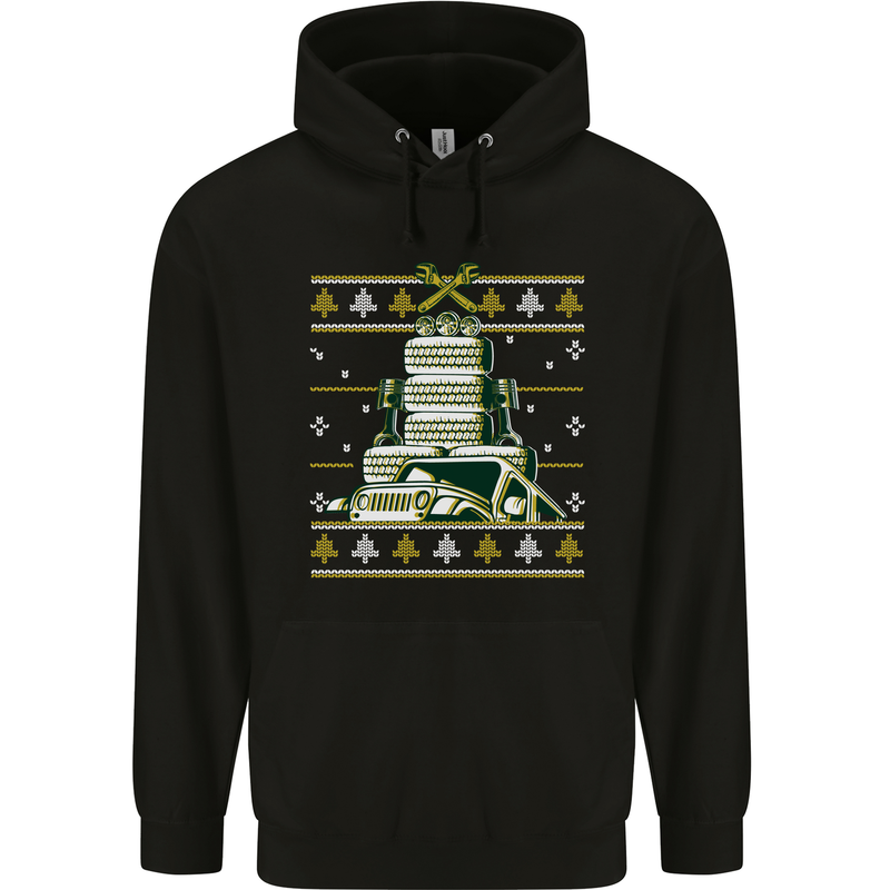 4X4 Off-Roading Christmas Tree Funny Xmas Childrens Kids Hoodie Black
