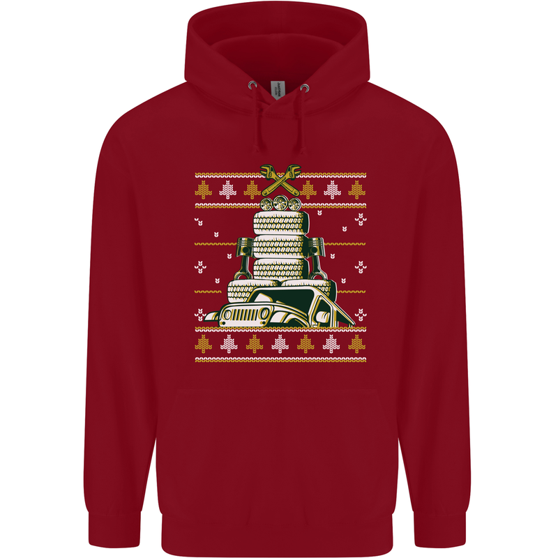 4X4 Off-Roading Christmas Tree Funny Xmas Childrens Kids Hoodie Red