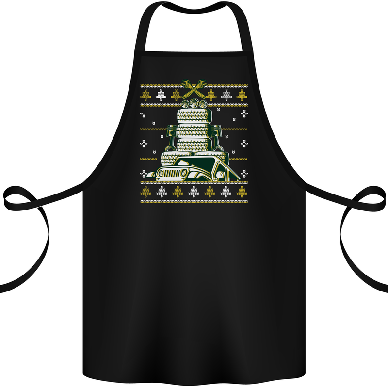 4X4 Off-Roading Christmas Tree Funny Xmas Cotton Apron 100% Organic Black