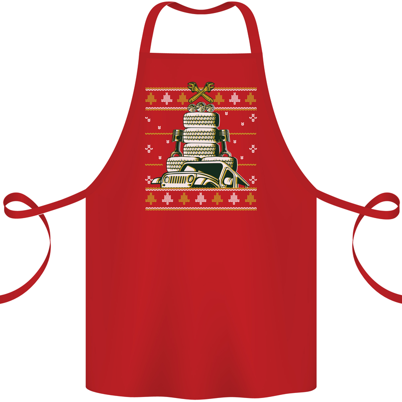 4X4 Off-Roading Christmas Tree Funny Xmas Cotton Apron 100% Organic Red