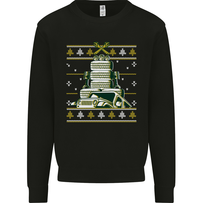 4X4 Off-Roading Christmas Tree Funny Xmas Kids Sweatshirt Jumper Black