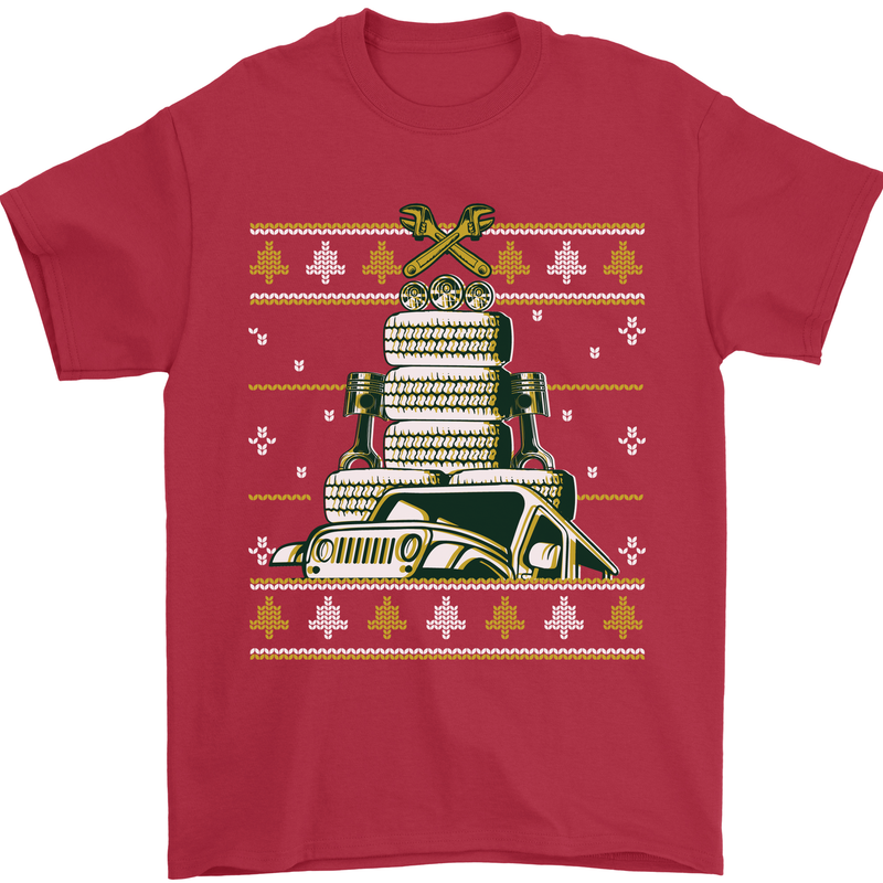 4X4 Off-Roading Christmas Tree Funny Xmas Mens T-Shirt 100% Cotton Red