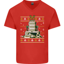 4X4 Off-Roading Christmas Tree Funny Xmas Mens V-Neck Cotton T-Shirt Red