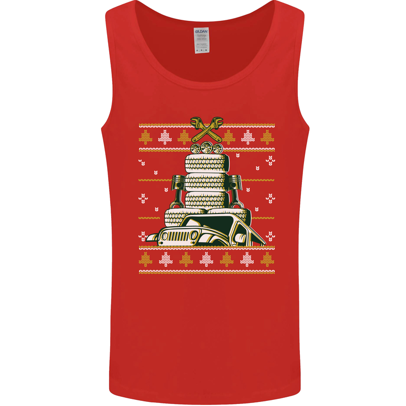 4X4 Off-Roading Christmas Tree Funny Xmas Mens Vest Tank Top Red