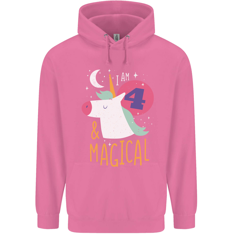 4 Year Old Birthday Girl Magical Unicorn 4th Childrens Kids Hoodie Azalea