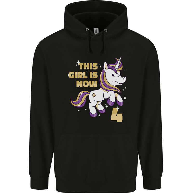 4 Year Old Birthday Girl Magical Unicorn 4th Childrens Kids Hoodie Black