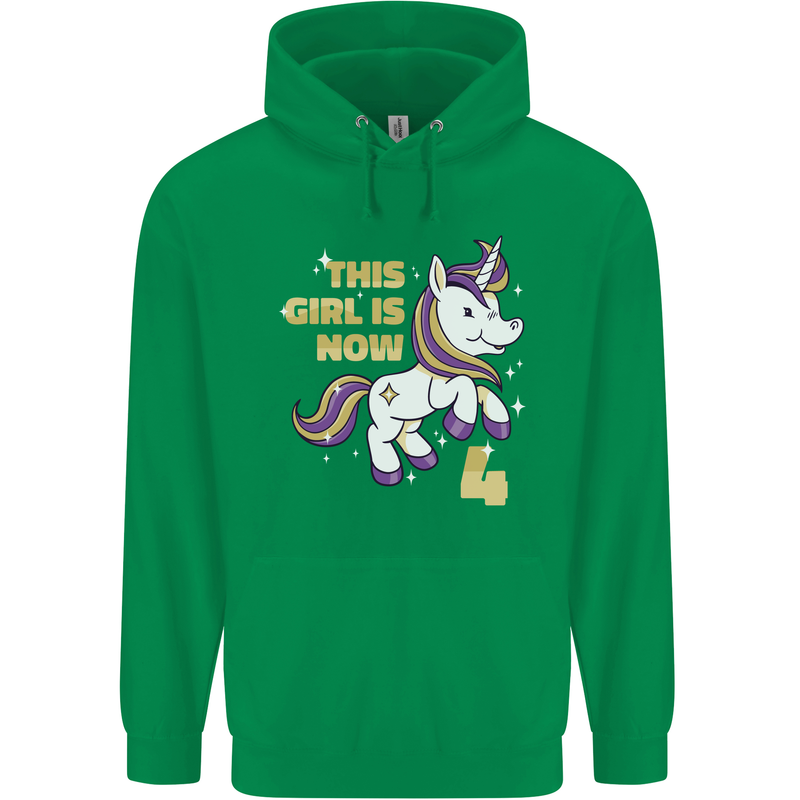 4 Year Old Birthday Girl Magical Unicorn 4th Childrens Kids Hoodie Irish Green