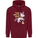 4 Year Old Birthday Girl Magical Unicorn 4th Childrens Kids Hoodie Maroon