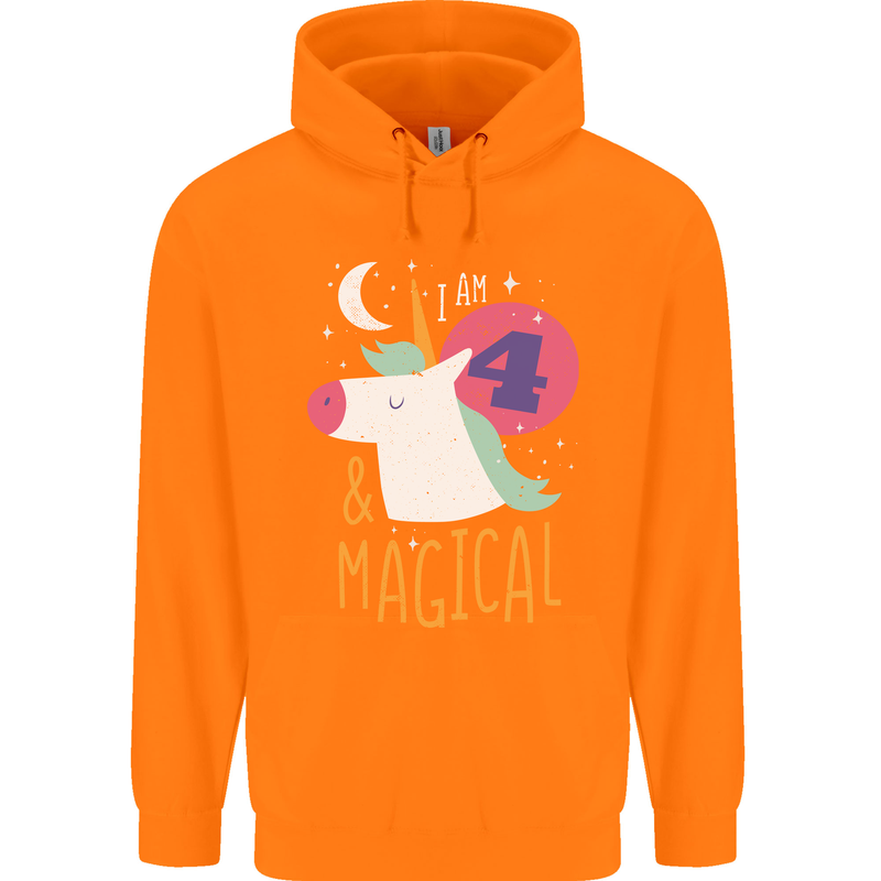 4 Year Old Birthday Girl Magical Unicorn 4th Childrens Kids Hoodie Orange