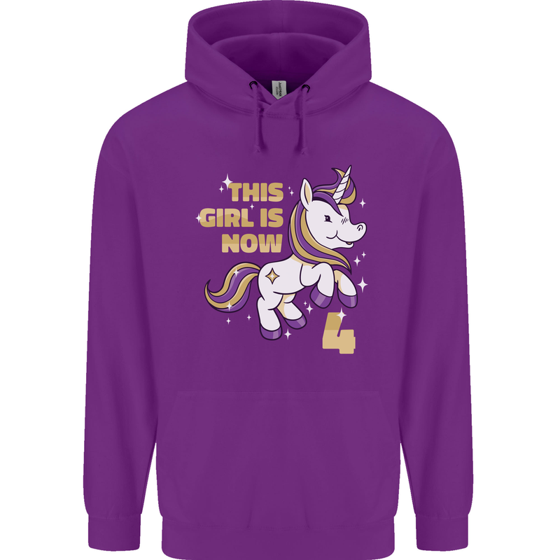 4 Year Old Birthday Girl Magical Unicorn 4th Childrens Kids Hoodie Purple