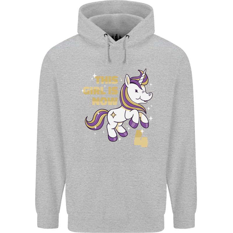 4 Year Old Birthday Girl Magical Unicorn 4th Childrens Kids Hoodie Sports Grey