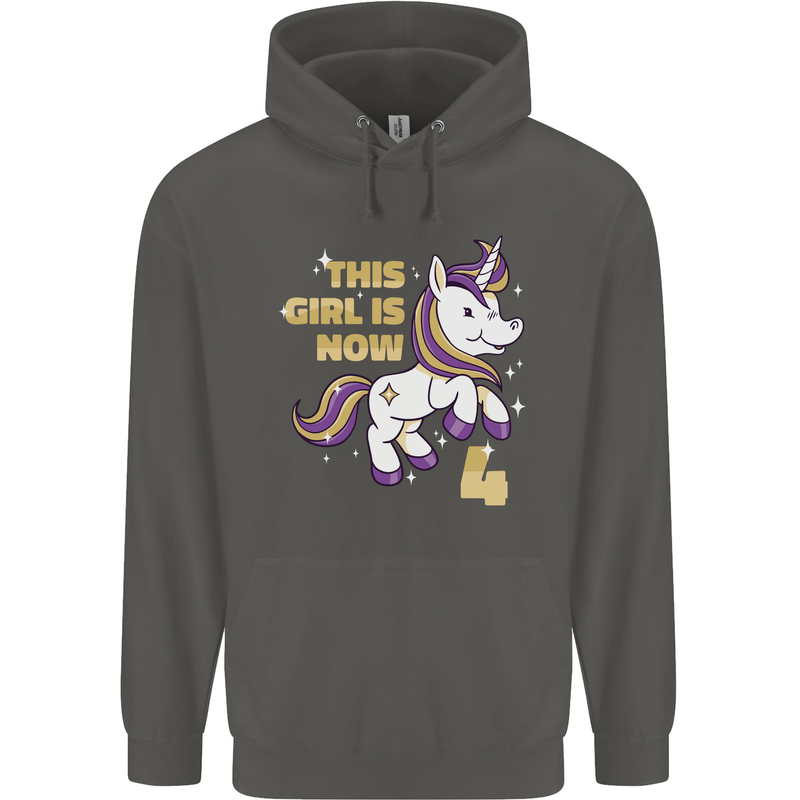 4 Year Old Birthday Girl Magical Unicorn 4th Childrens Kids Hoodie Storm Grey