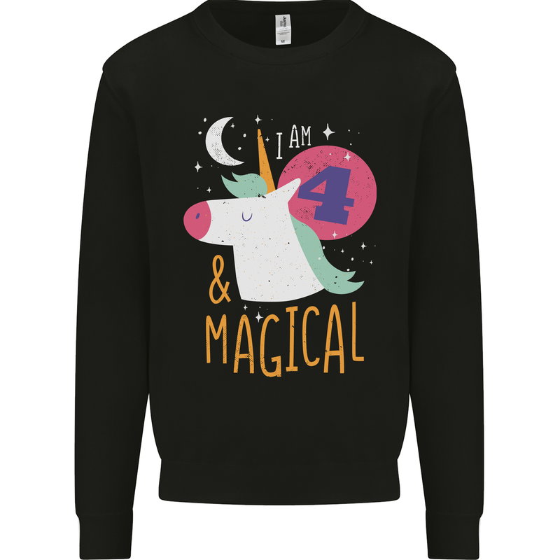 4 Year Old Birthday Girl Magical Unicorn 4th Kids Sweatshirt Jumper Black