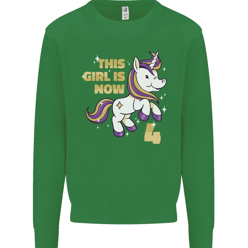 4 Year Old Birthday Girl Magical Unicorn 4th Kids Sweatshirt Jumper Irish Green