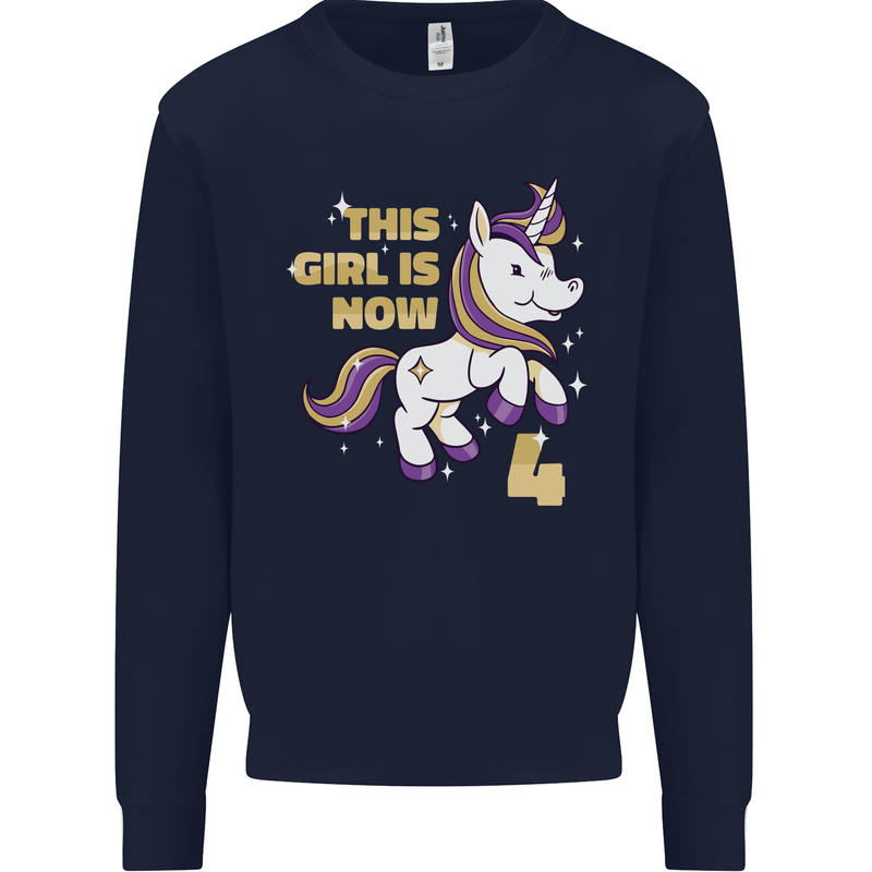 4 Year Old Birthday Girl Magical Unicorn 4th Kids Sweatshirt Jumper Navy Blue