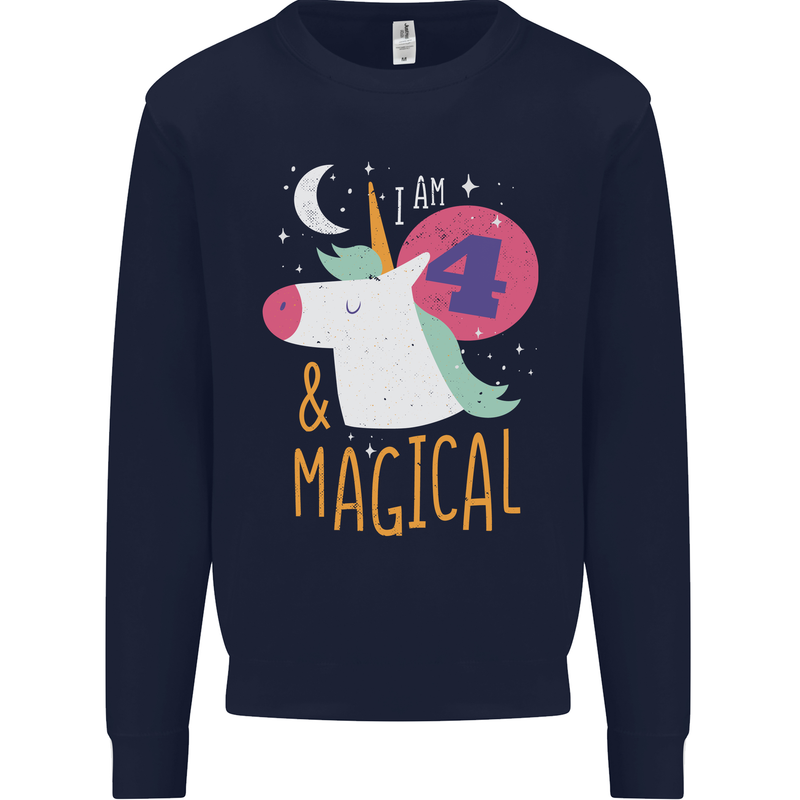 4 Year Old Birthday Girl Magical Unicorn 4th Kids Sweatshirt Jumper Navy Blue
