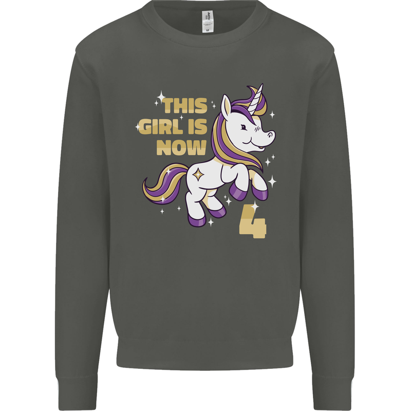 4 Year Old Birthday Girl Magical Unicorn 4th Kids Sweatshirt Jumper Storm Grey