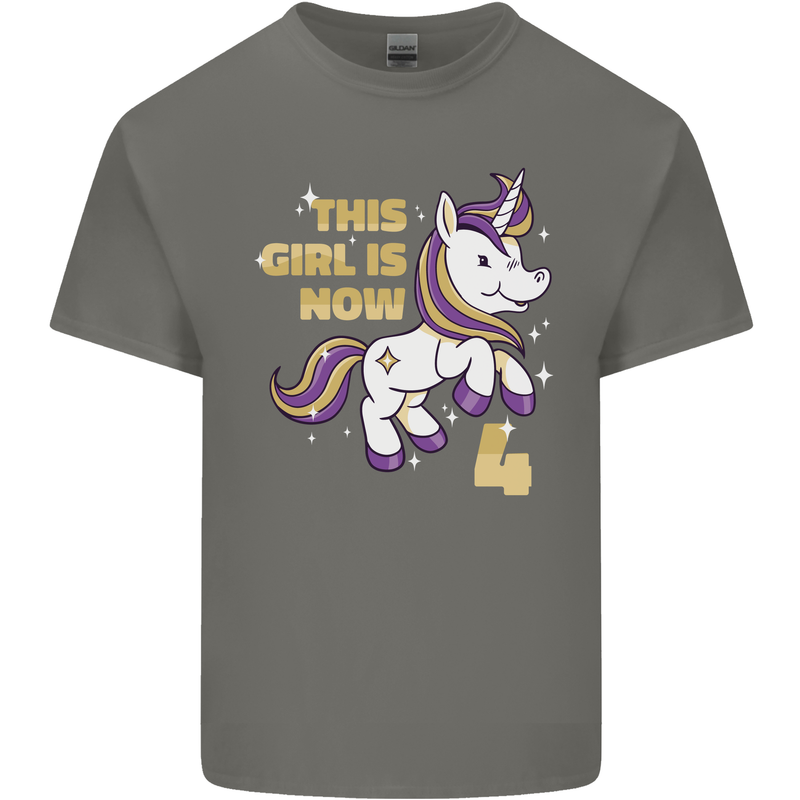 4 Year Old Birthday Girl Magical Unicorn 4th Kids T-Shirt Childrens Charcoal
