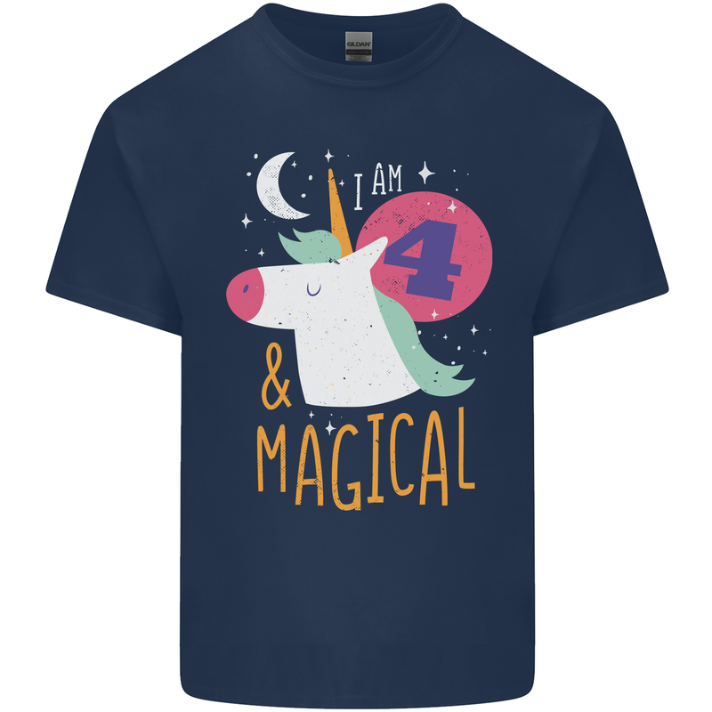 4 Year Old Birthday Girl Magical Unicorn 4th Kids T-Shirt Childrens Navy Blue