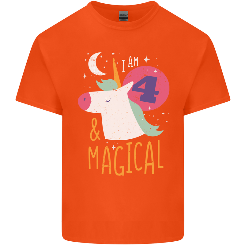 4 Year Old Birthday Girl Magical Unicorn 4th Kids T-Shirt Childrens Orange