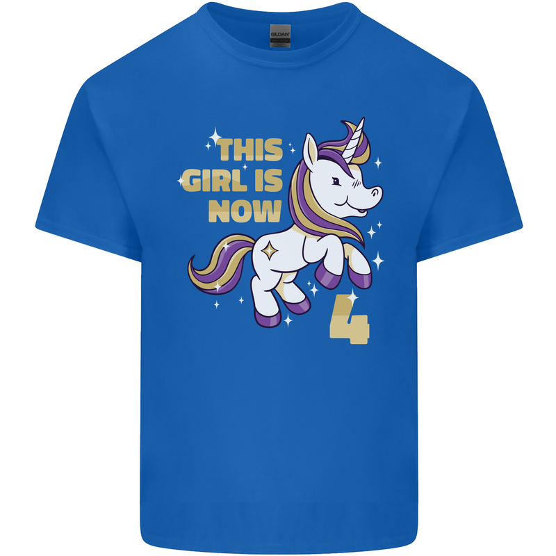 4 Year Old Birthday Girl Magical Unicorn 4th Kids T-Shirt Childrens Royal Blue