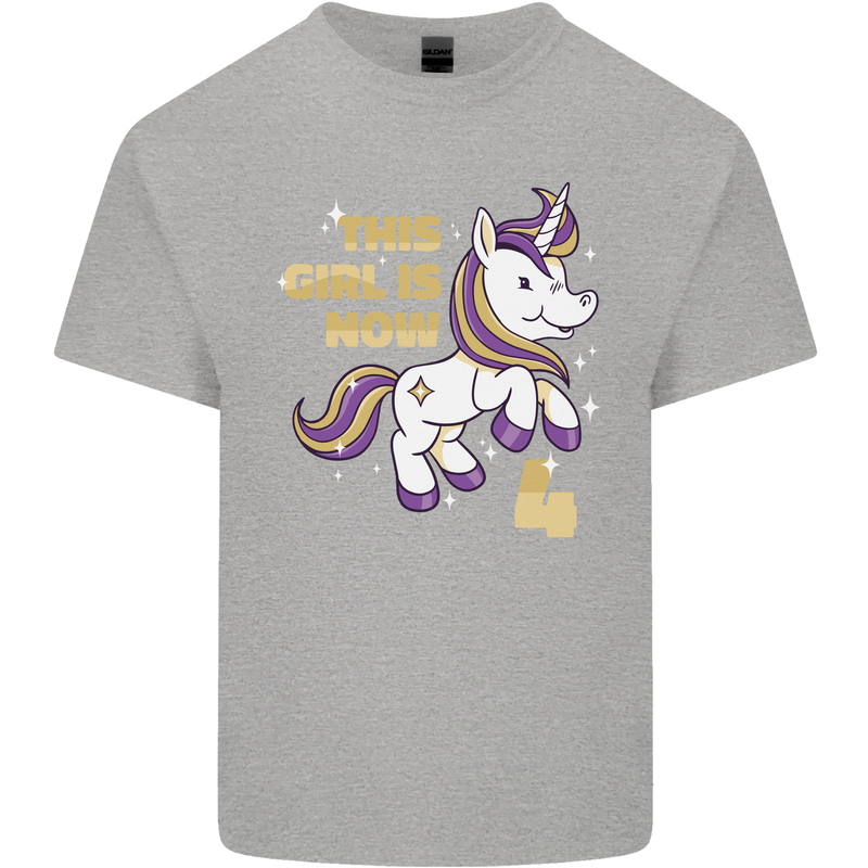 4 Year Old Birthday Girl Magical Unicorn 4th Kids T-Shirt Childrens Sports Grey
