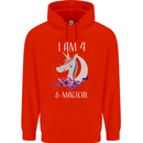 4 Year Old Birthday Magical Unicorn 4th Childrens Kids Hoodie Bright Red