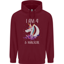 4 Year Old Birthday Magical Unicorn 4th Childrens Kids Hoodie Maroon