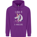 4 Year Old Birthday Magical Unicorn 4th Childrens Kids Hoodie Purple