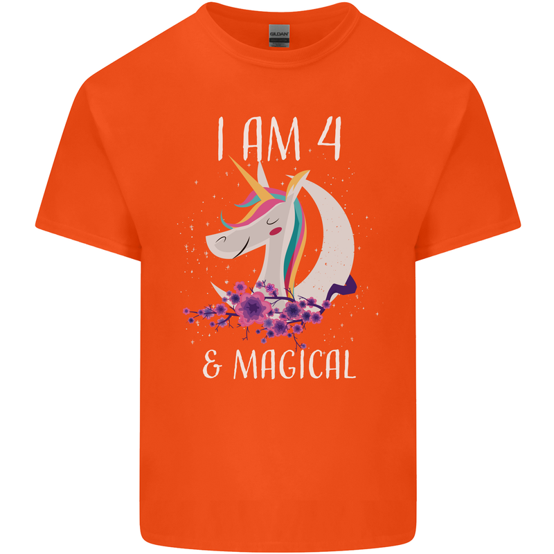 4 Year Old Birthday Magical Unicorn 4th Kids T-Shirt Childrens Orange