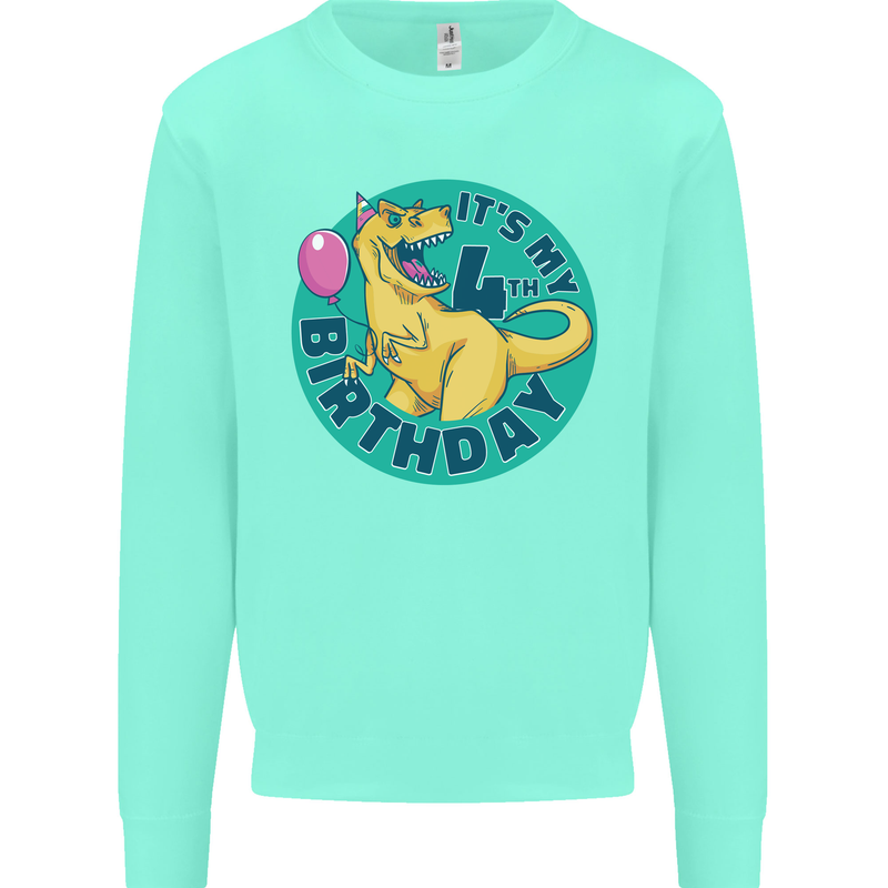 4th Birthday Dinosaur T-Rex 4 Year Old Kids Sweatshirt Jumper Peppermint