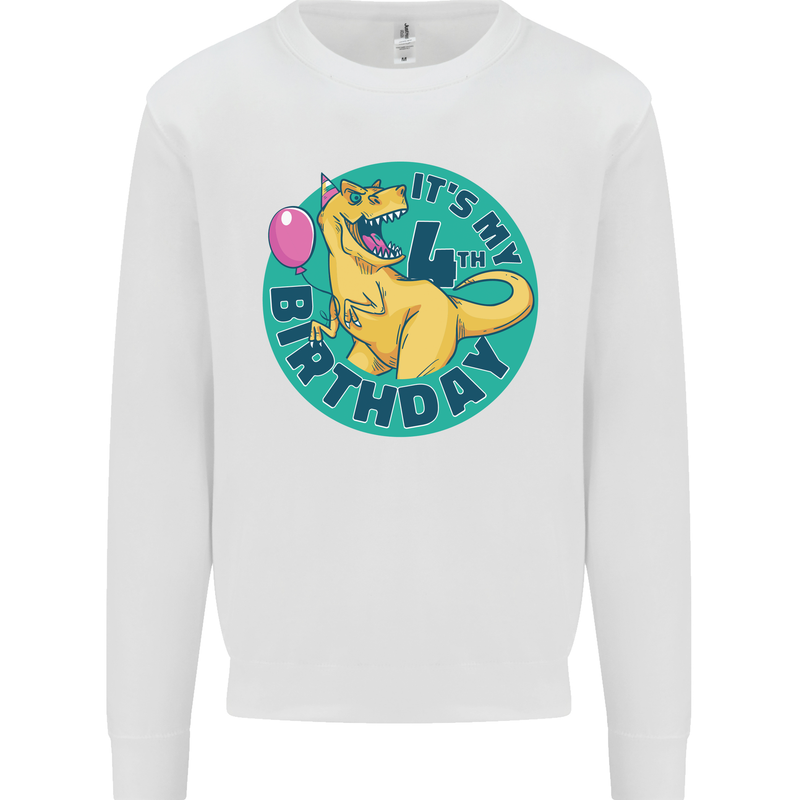 4th Birthday Dinosaur T-Rex 4 Year Old Kids Sweatshirt Jumper White