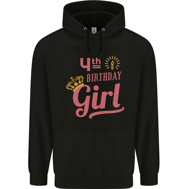 4th Birthday Girl 4 Year Old Princess Childrens Kids Hoodie Black