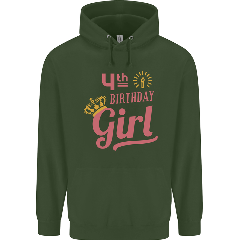 4th Birthday Girl 4 Year Old Princess Childrens Kids Hoodie Forest Green