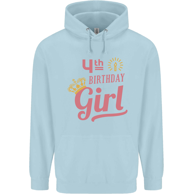 4th Birthday Girl 4 Year Old Princess Childrens Kids Hoodie Light Blue