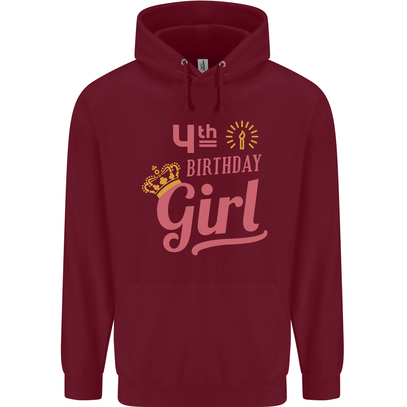 4th Birthday Girl 4 Year Old Princess Childrens Kids Hoodie Maroon