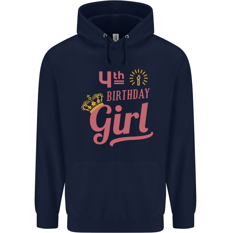 4th Birthday Girl 4 Year Old Princess Childrens Kids Hoodie Navy Blue