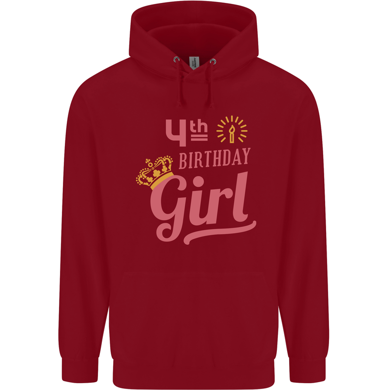 4th Birthday Girl 4 Year Old Princess Childrens Kids Hoodie Red