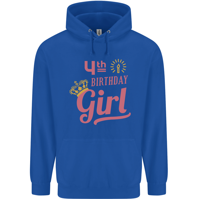 4th Birthday Girl 4 Year Old Princess Childrens Kids Hoodie Royal Blue