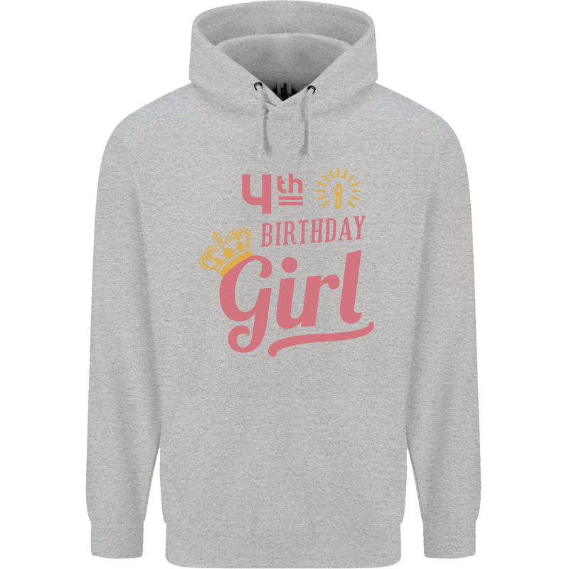 4th Birthday Girl 4 Year Old Princess Childrens Kids Hoodie Sports Grey