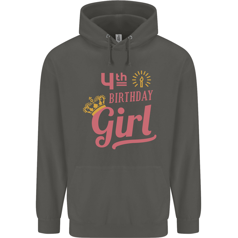 4th Birthday Girl 4 Year Old Princess Childrens Kids Hoodie Storm Grey