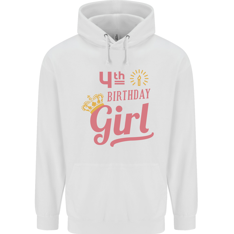 4th Birthday Girl 4 Year Old Princess Childrens Kids Hoodie White