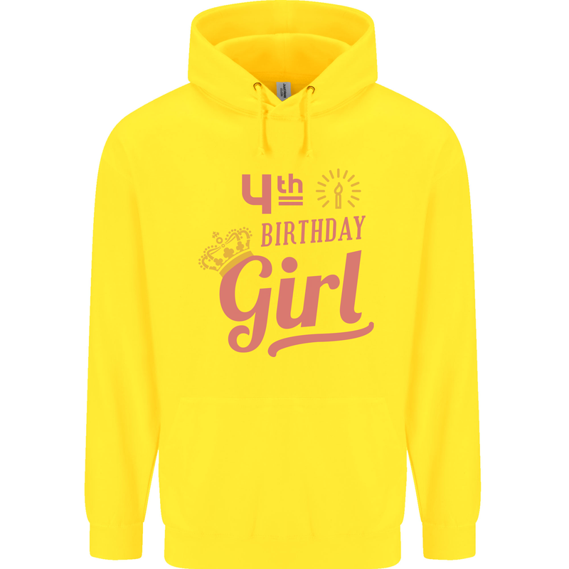 4th Birthday Girl 4 Year Old Princess Childrens Kids Hoodie Yellow