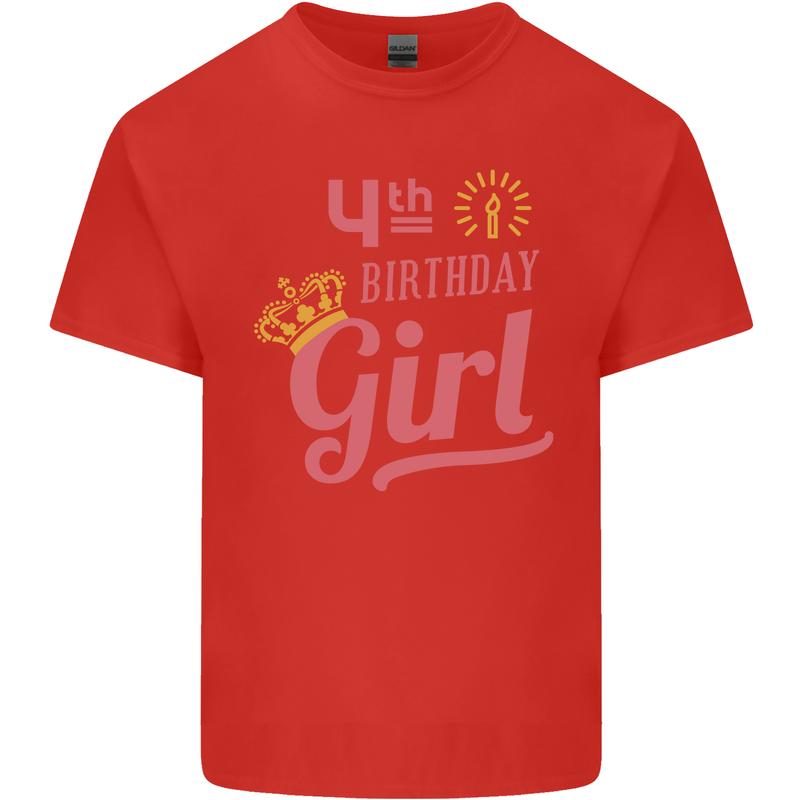 4th Birthday Girl 4 Year Old Princess Kids T-Shirt Childrens Red