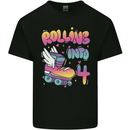 4th Birthday Roller Skating 4 Year Old Kids T-Shirt Childrens Black