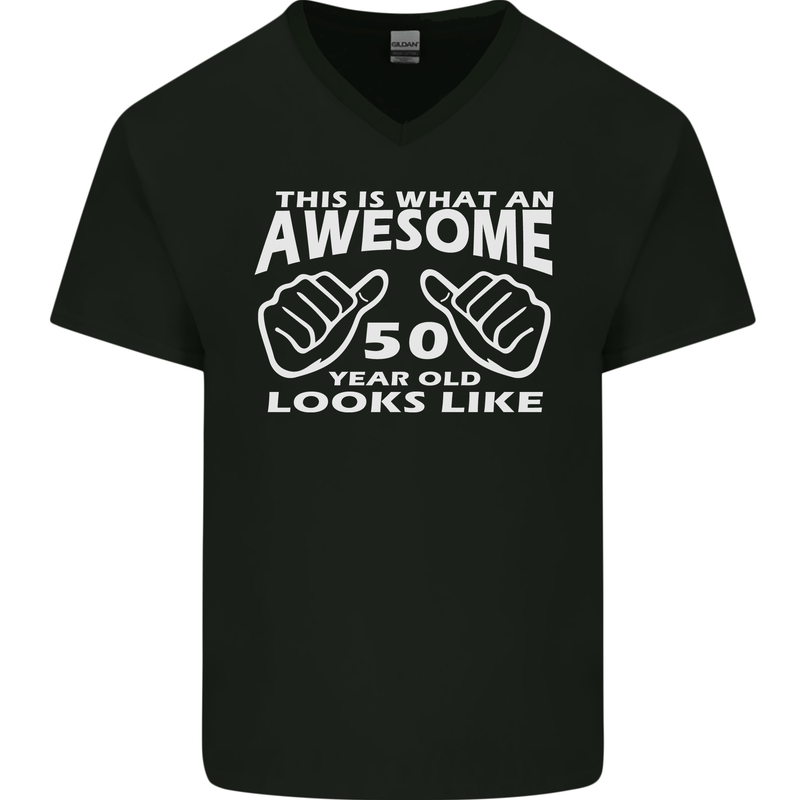 50th Birthday 50 Year Old This Is What Mens V-Neck Cotton T-Shirt Black