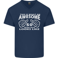 50th Birthday 50 Year Old This Is What Mens V-Neck Cotton T-Shirt Navy Blue