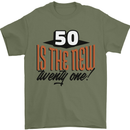 50th Birthday 50 is the New 21 Funny Mens T-Shirt 100% Cotton Military Green